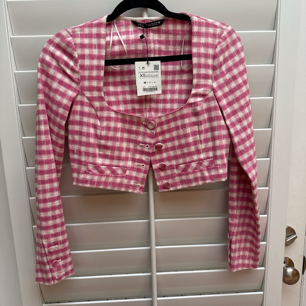 NWT Zara Pink Plaid Gingham Crop Top